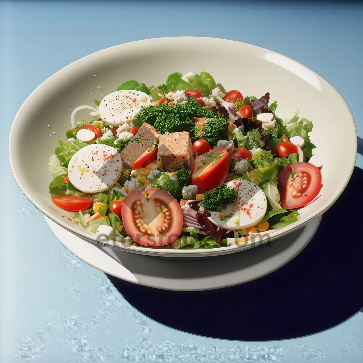 Picture of Delicious vegetable salad with fresh tomatoes and lettuce.