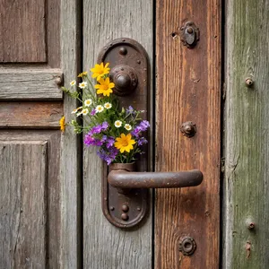 Wildflower Bouquet In Rusty Door Handle