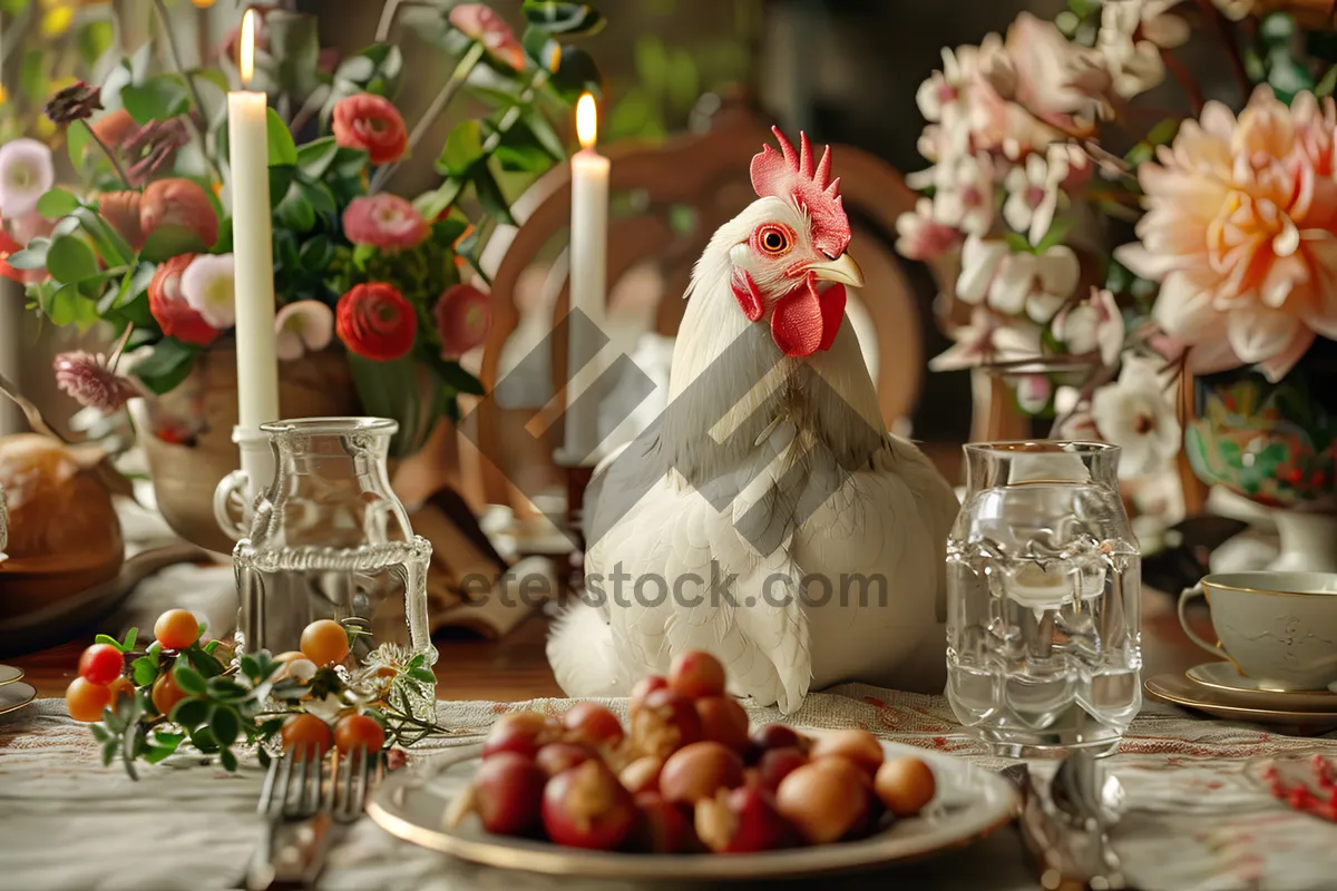 Picture of Chicken and Rooster Statue on Table Top