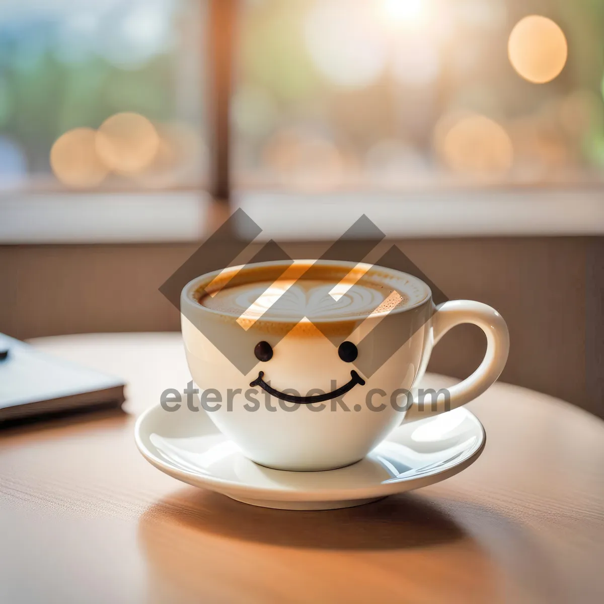 Picture of Morning Coffee in Black Cup on Saucer