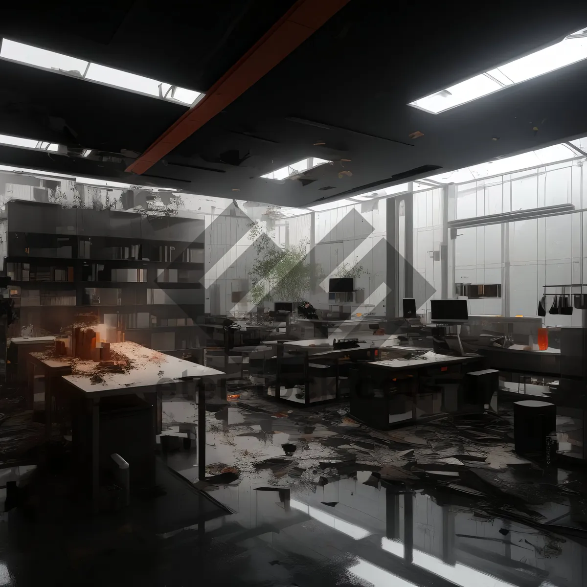 Picture of Modern restaurant interior design with wooden furniture and chairs.