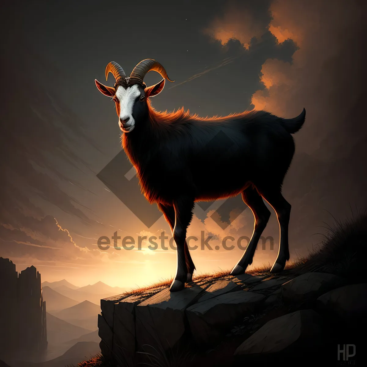 Picture of Majestic Silhouette of Bighorn Ram in Mountain Wilderness