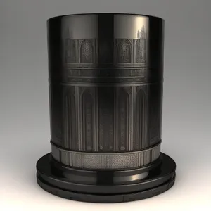 Oil filter in metal container with lens filter.