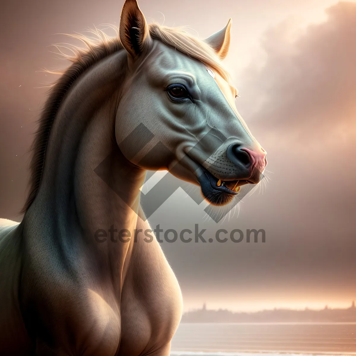 Picture of Majestic Thoroughbred Stallion with Wild Mane