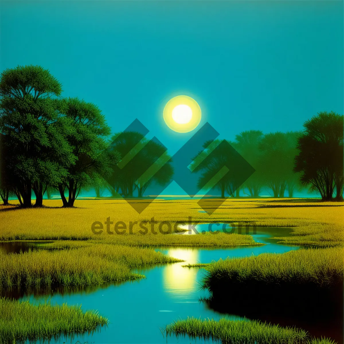 Picture of Serenity by the Lake: Sunset Dip in Nature's Splendor