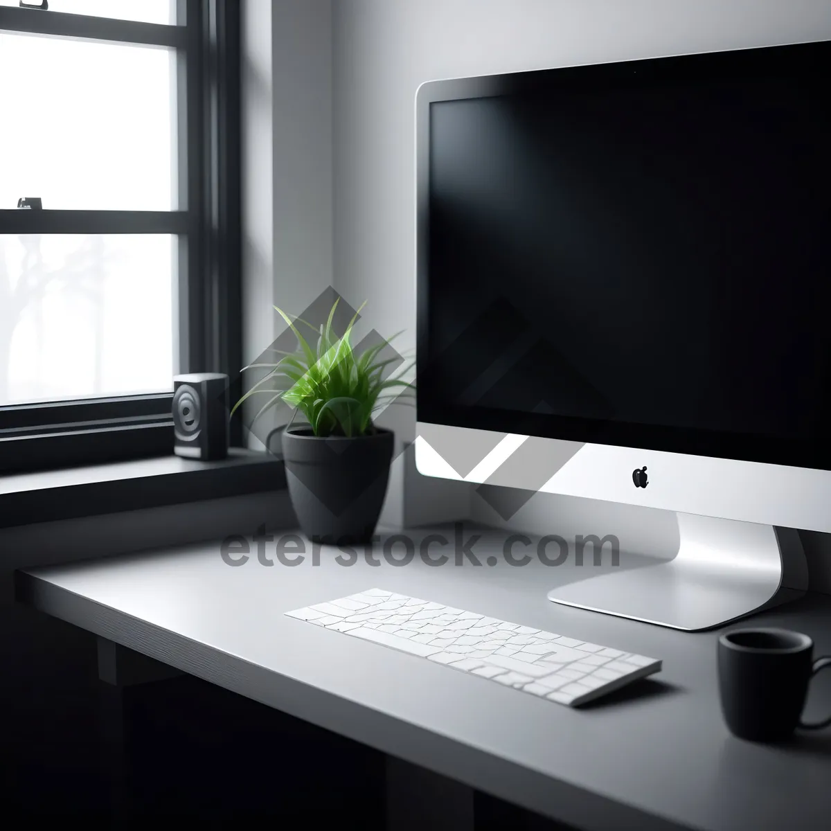 Picture of Modern Office Desktop with Digital Equipment