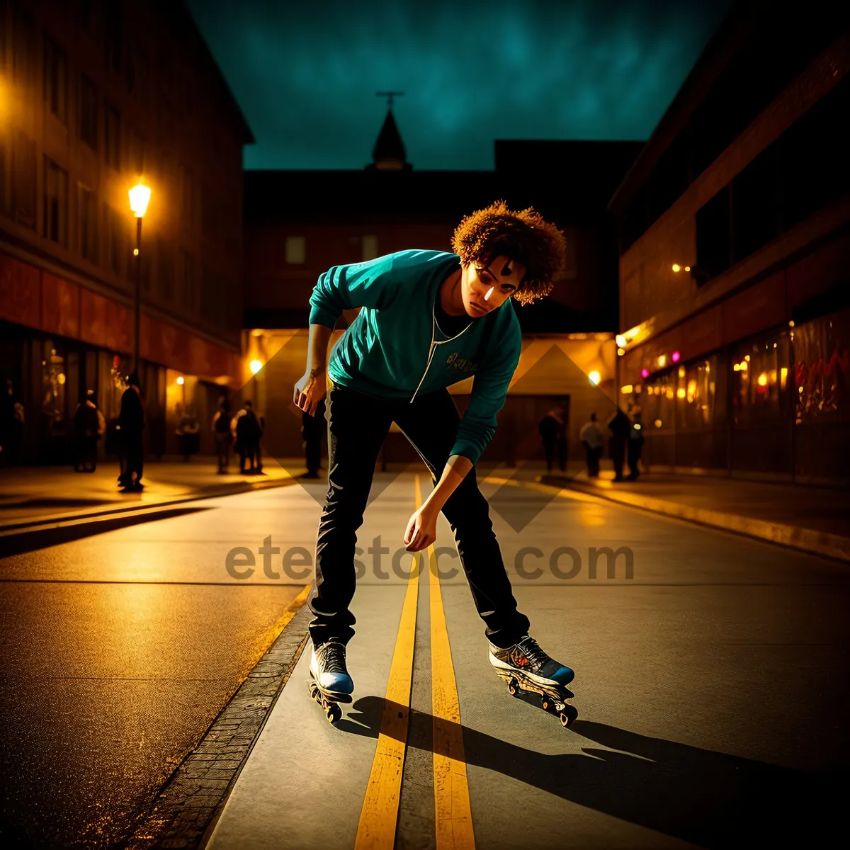 Picture of Skateboarder with Hockey Stick in Action