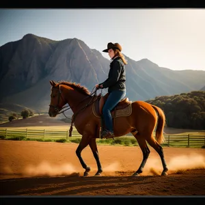 Brown Stallion Vaulting over Farm Fence