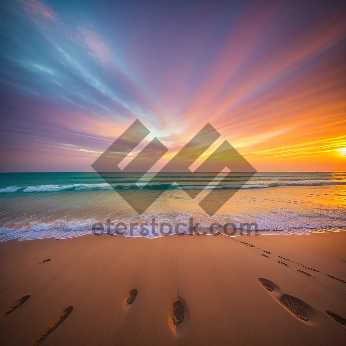 Picture of Golden Sunset Reflection on Ocean Waves