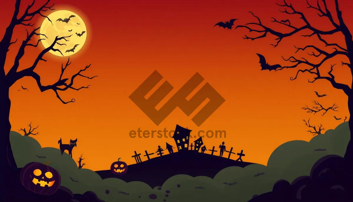 Picture of Halloween silhouette in moonlit cemetery landscape