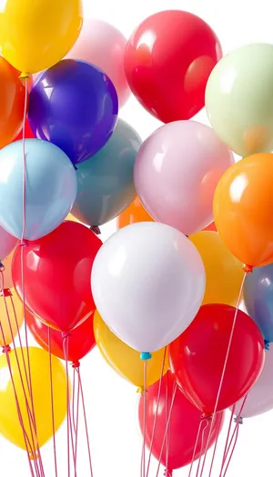 Colorful party decorations with balloons and confetti