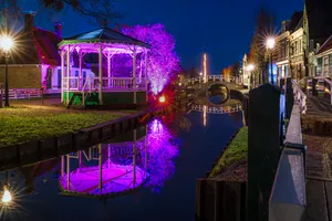 Night Cityscape with Architectural Lighting in Park