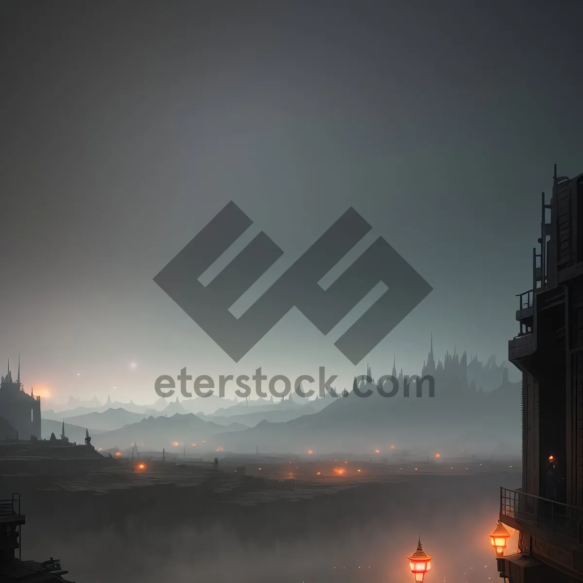 Picture of Urban Nightscape with Glowing Tower Reflections