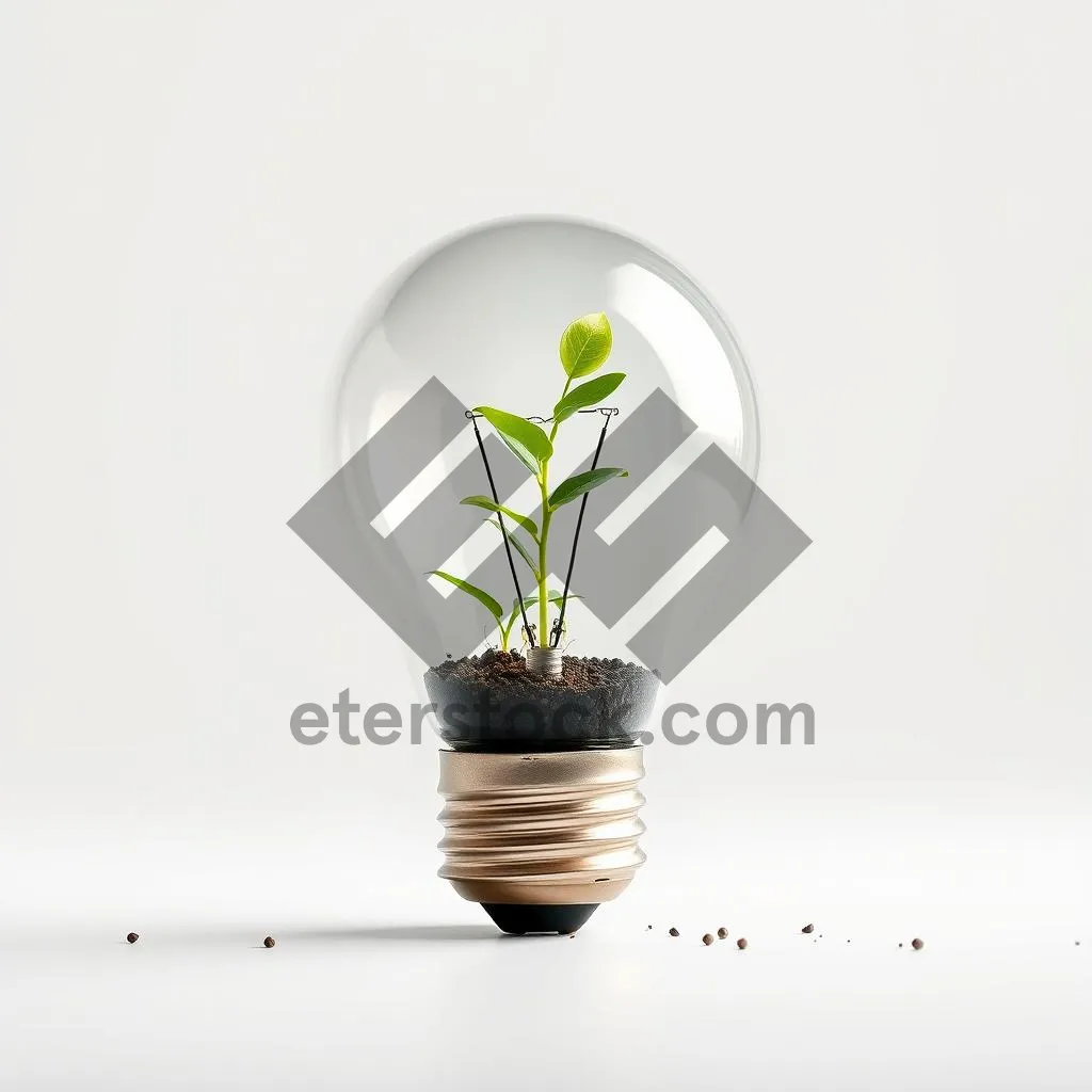 Picture of Bright Light Bulb Illuminating Green Plant on Glass Table