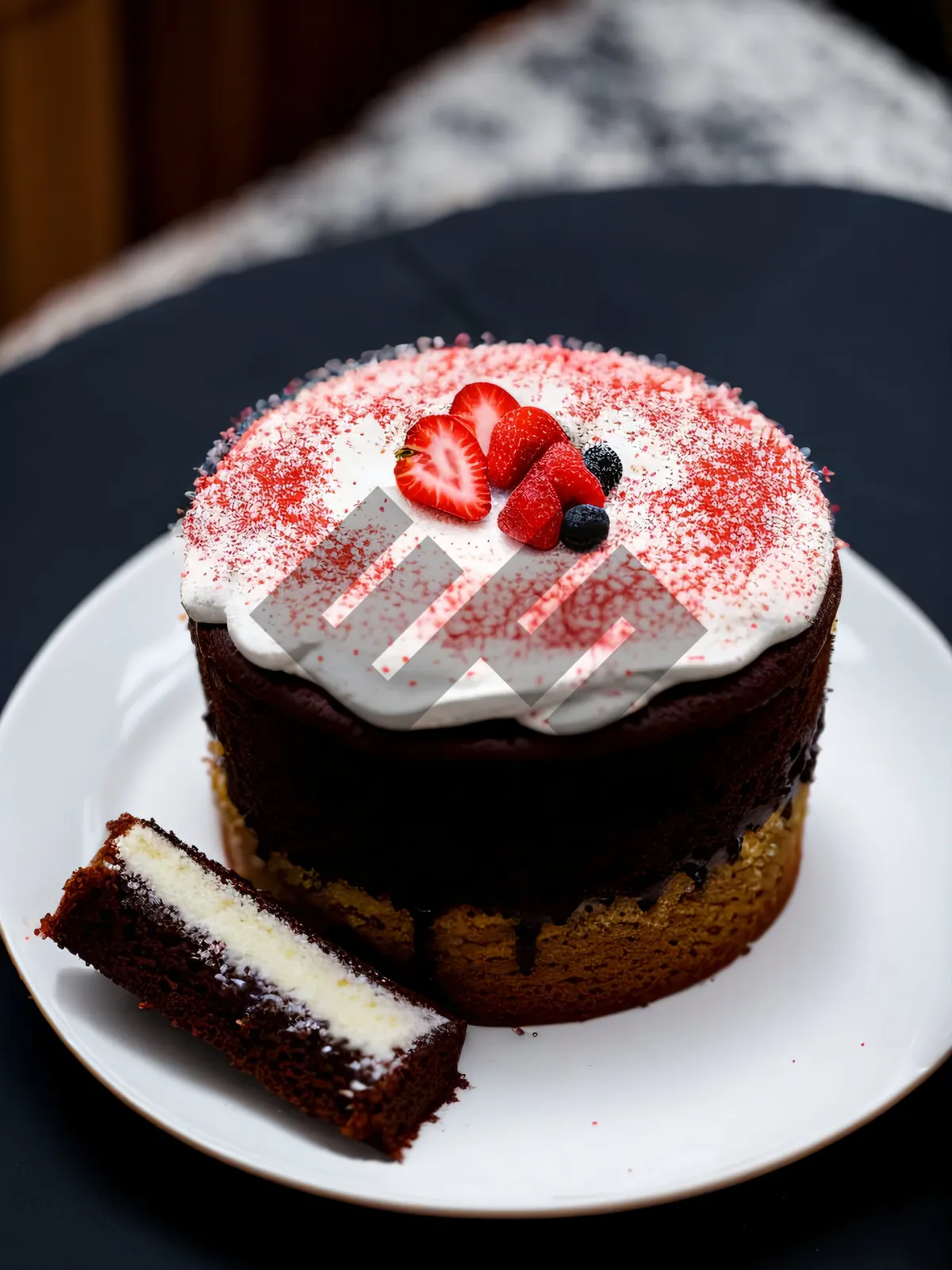 Picture of Delectable Slice of Chocolate Cake with Berry Sauce