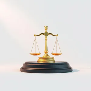 Gold and bronze scales of justice for balance measurement.