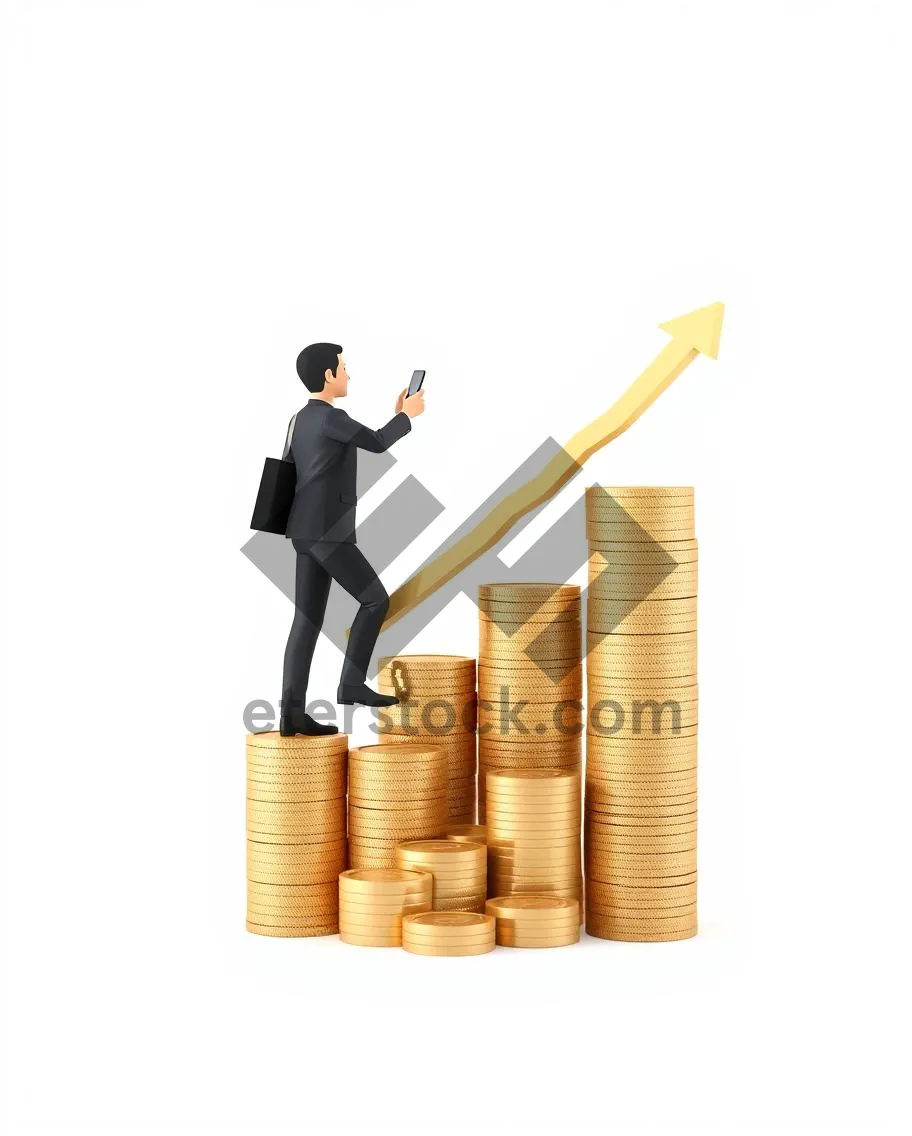 Picture of Businessman analyzing financial growth on stacked 3D graph.