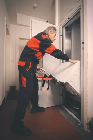 Businessman using treadmill at home