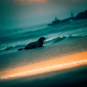 Golden Coast at Sunset: Tranquil Beach with Majestic Horizon