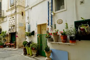 Old Stone Home with Flowers by the Street