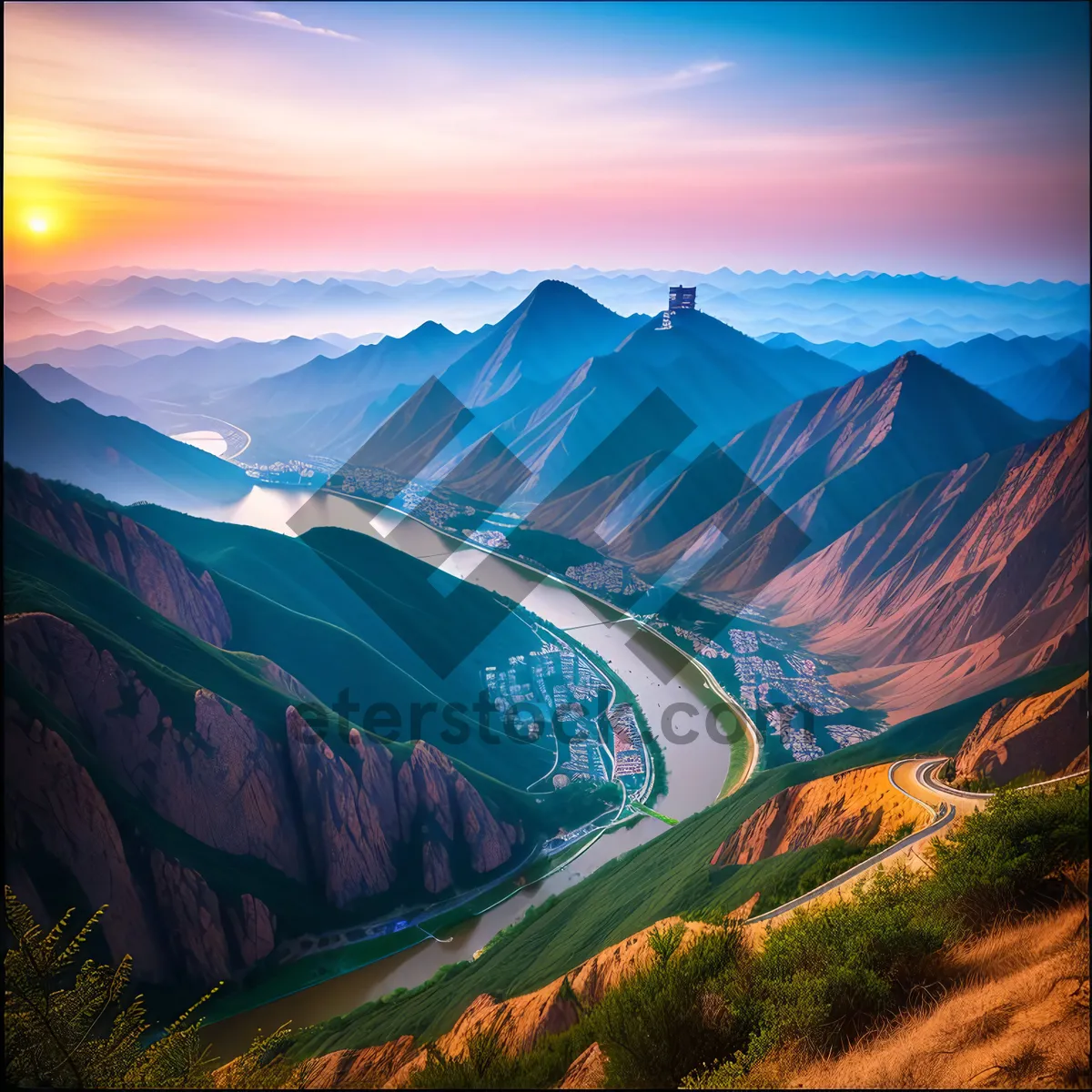 Picture of Serene Sunset Over Mountain Valley