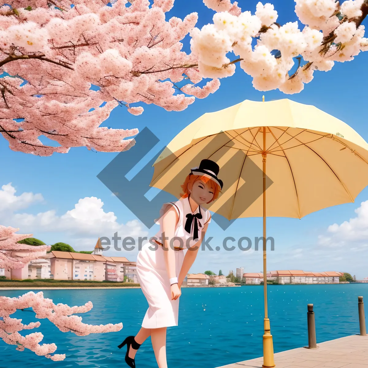Picture of Tropical Beach Paradise with Umbrella and Azure Sea