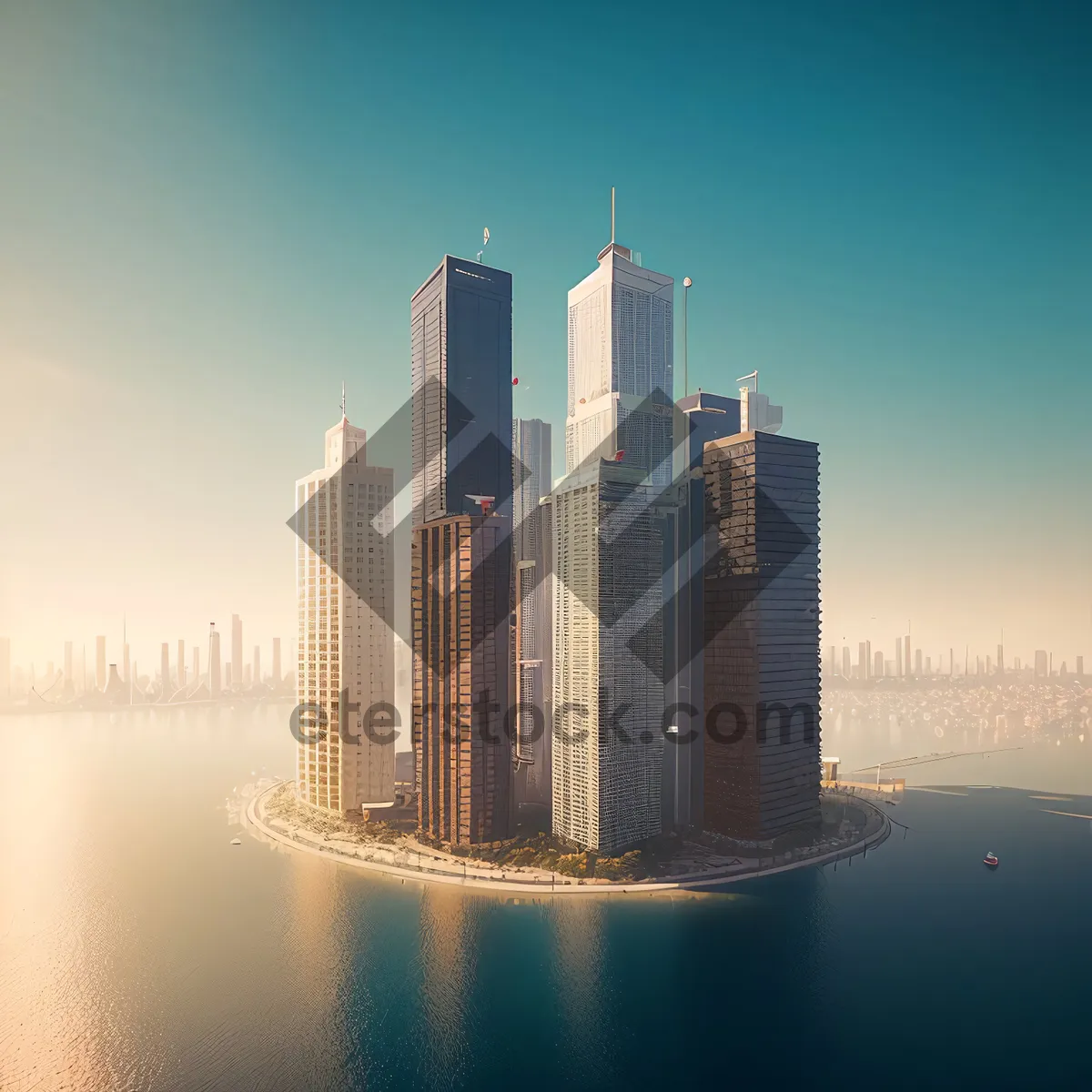 Picture of Modern City Skyline at Dusk Reflecting on Water