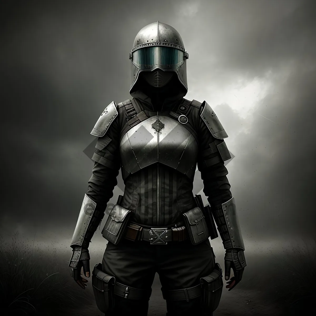 Picture of Warrior donning protective helmet and armor plate