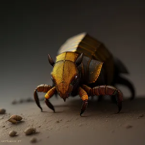 Close-up view of black dung beetle with intricate antenna