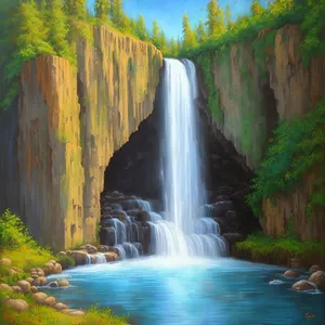 Majestic Waterfall Cascading Through Serene Forest