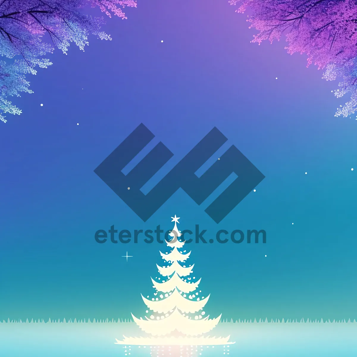 Picture of Festive Winter Wonderland with Snowflakes and Tree