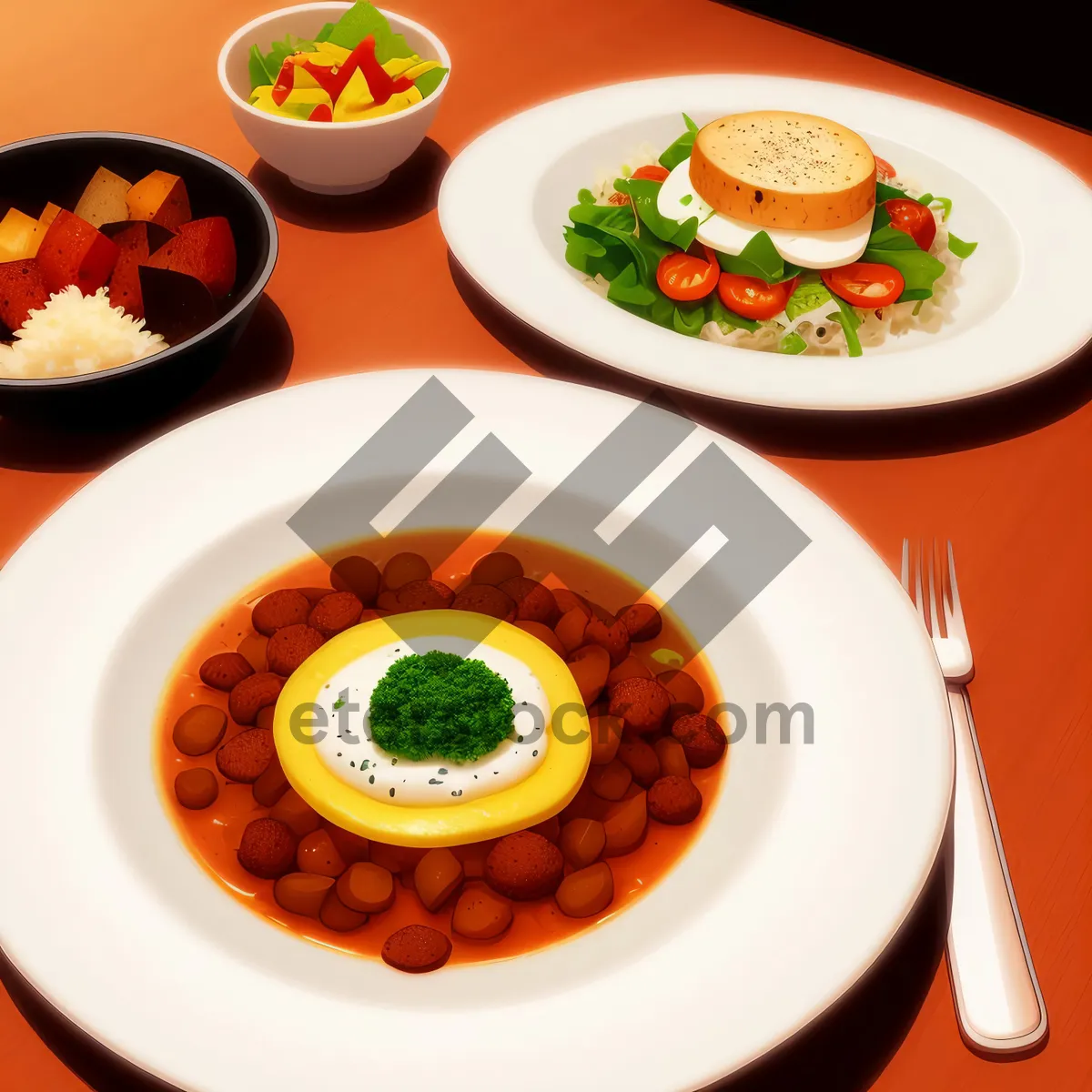 Picture of Delicious Gourmet Dinner Plate with Fresh Vegetables