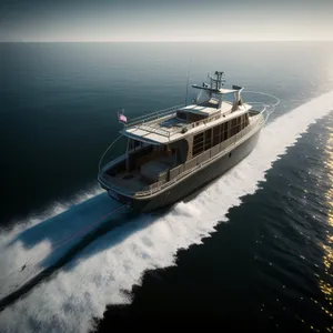 Ocean-bound Hydrofoil Ship in Vibrant Harbor