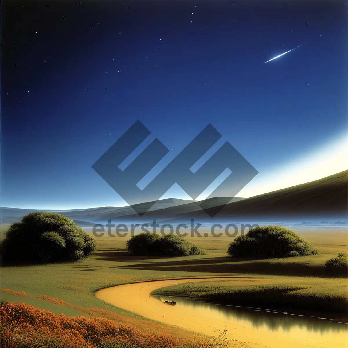 Picture of Golden Sunset Over Rural Meadow