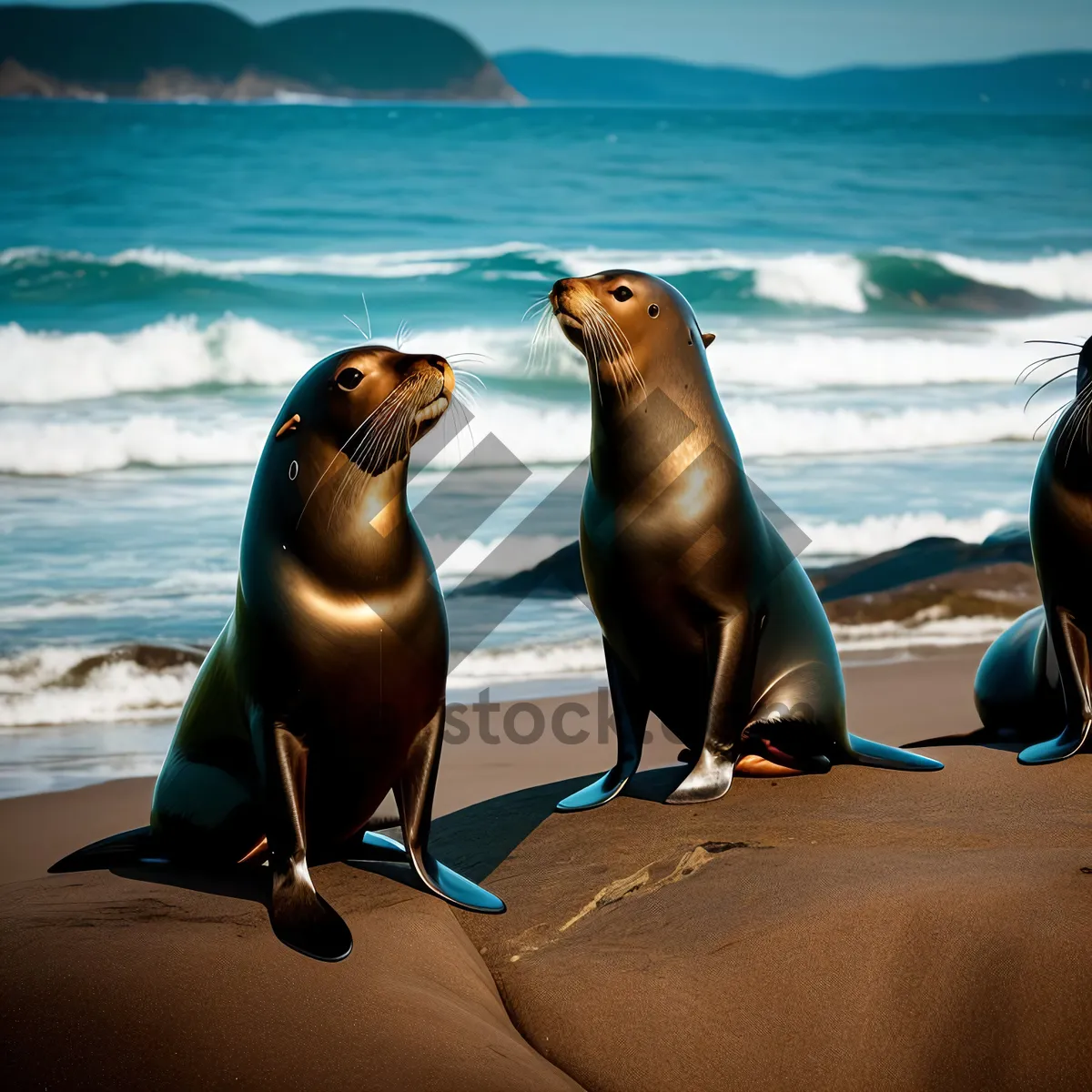 Picture of Sandy Sealion basks on picturesque coastal island