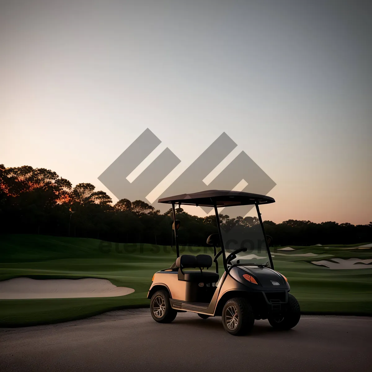 Picture of Golf Cart Driving on a Sunny Course