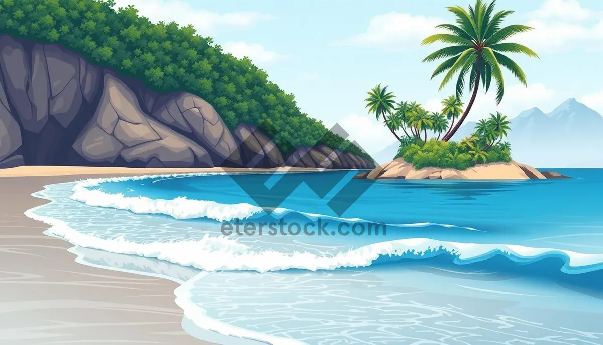 Picture of Tropical paradise: palm trees, turquoise water, sandy beach resort