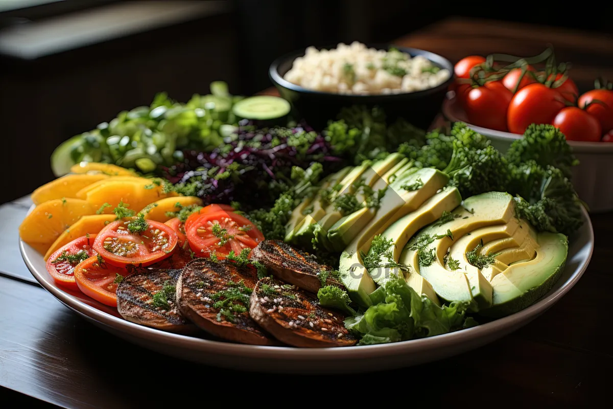 Picture of Fresh Gourmet Salad with Cooked Broccoli and Fried Lettuce