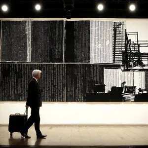 Silhouette of Businessman near Urban Building with Volleyball Net.