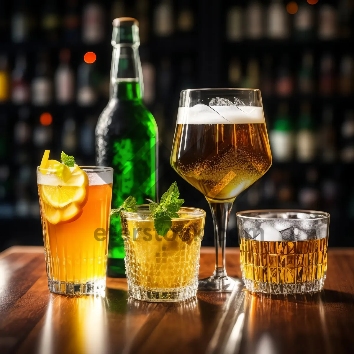 Picture of Yellow champagne glass on elegant restaurant table at party