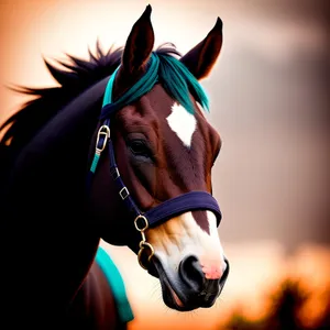 Majestic thoroughbred stallion grazing in rural meadow