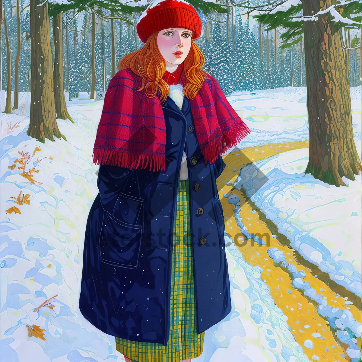 Picture of Smiling lady in fashionable winter attire with scarf