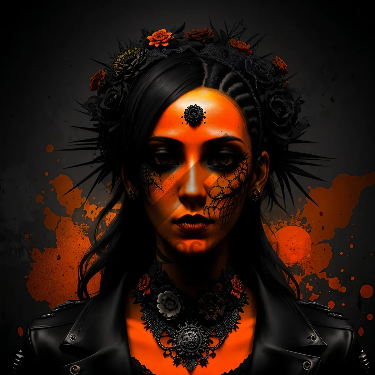 Picture of Sexy sorcerer lady with dark eyes in cemetery art.