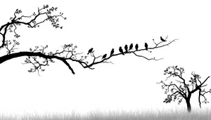 Black floral silhouette design with caribou and plants.