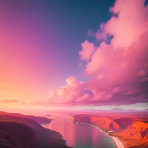 Scenic Sunset Over Mountainous Valley with Lake