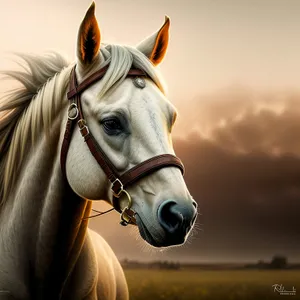 Thoroughbred Stallion with Bridle in Field