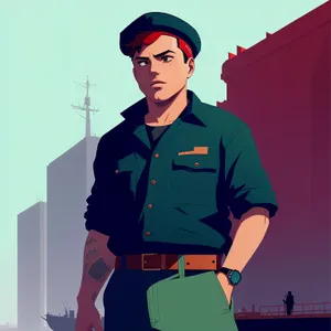 Handsome professional businessman in military uniform holding a construction hat