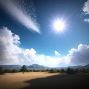 Vibrant Summer Sky Over Sunlit Countryside Meadow