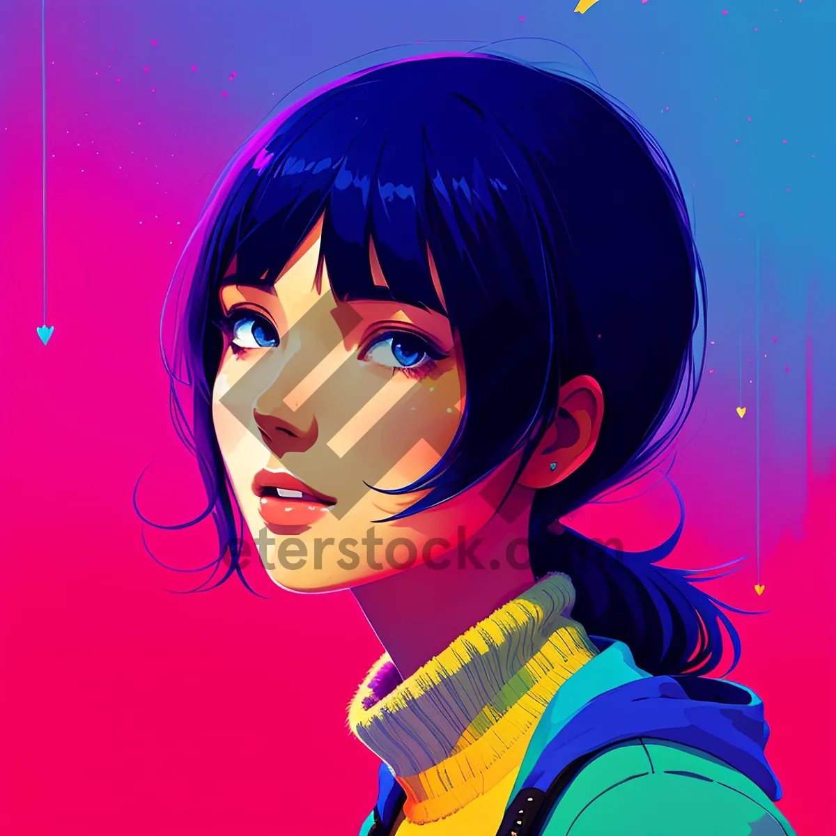 Picture of Cartoon Fashion Model with Stylish Hair and Makeup Art
