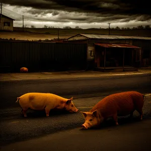 Pink Piggy Bank on Farm: Saving for Agriculture Finance.